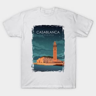 Casablanca Morocco Vintage Minimal Travel Poster at Night T-Shirt